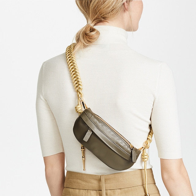 Women Chest Bags Fashion Weaving Belt Messenger Bag Casual PU Leather Sling Bag Female Zipper Phone Wallet Waist Packs