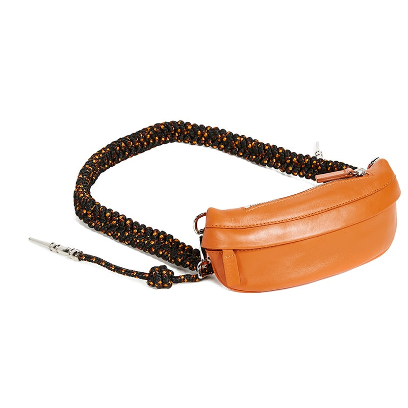Women Chest Bags Fashion Weaving Belt Messenger Bag Casual PU Leather Sling Bag Female Zipper Phone Wallet Waist Packs