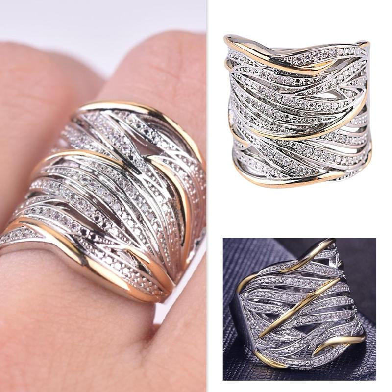 Multi-layer Gold Two-tone Ring High Quality Simulation Crystal Silver Color Wedding Rings For Women Bagues Pour Femme