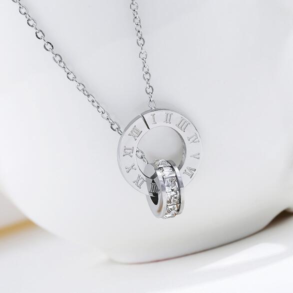 Couple Jewelry Austrian Crystal Love Necklace Luxury Brand Roman Numerical Necklace For Women Two Circle Pendant Clavicle