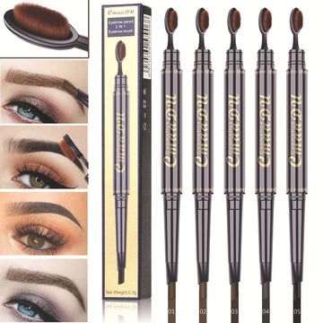 Double Eyebrow Pen with Brush Toothbrush Head Eyebrow Pencil Multifunctional Waterproof Long Lasting Makeup