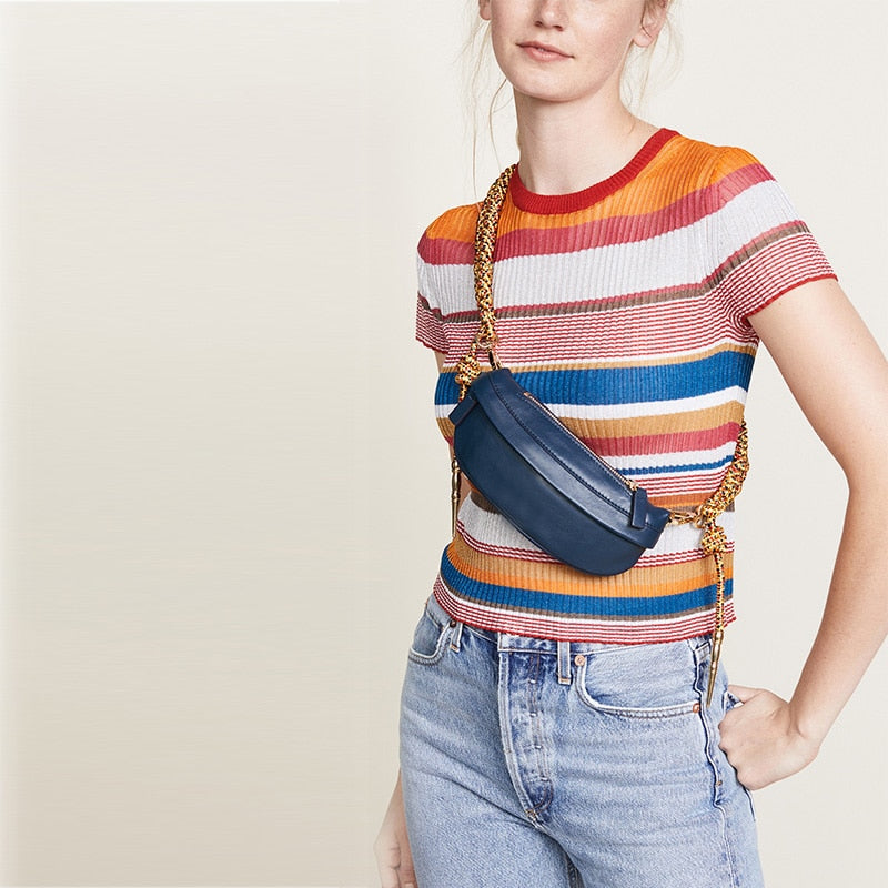 Women Chest Bags Fashion Weaving Belt Messenger Bag Casual PU Leather Sling Bag Female Zipper Phone Wallet Waist Packs