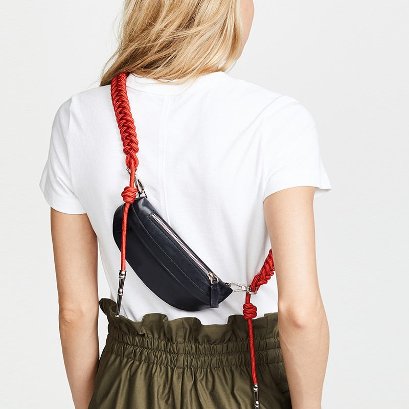 Women Chest Bags Fashion Weaving Belt Messenger Bag Casual PU Leather Sling Bag Female Zipper Phone Wallet Waist Packs
