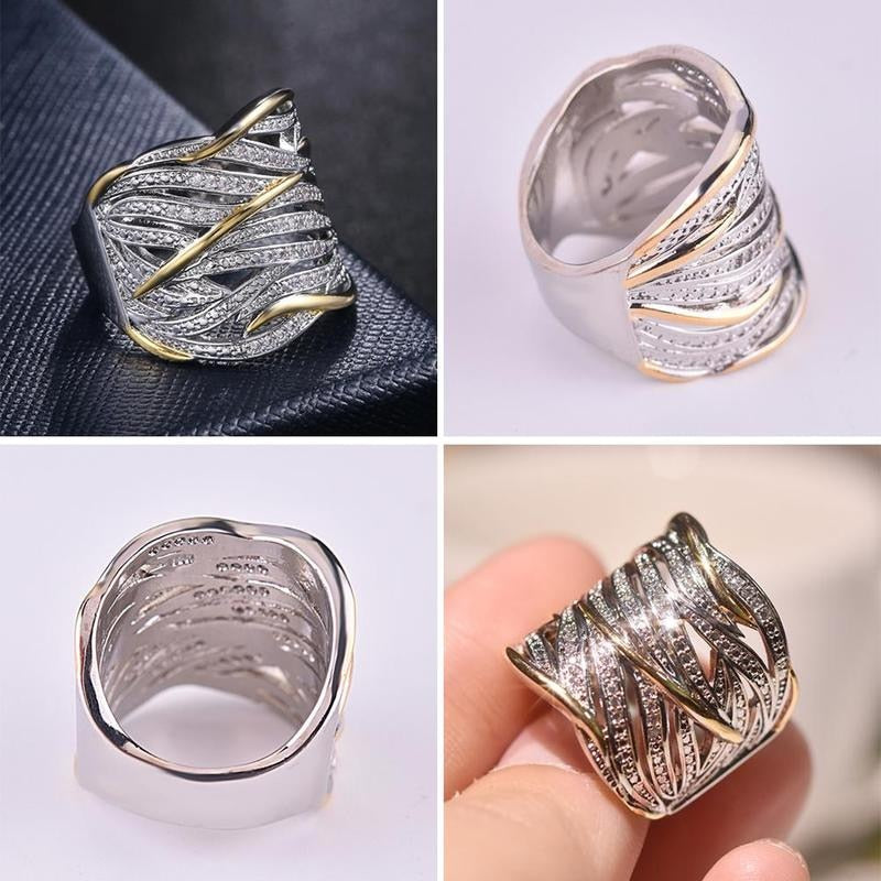 Multi-layer Gold Two-tone Ring High Quality Simulation Crystal Silver Color Wedding Rings For Women Bagues Pour Femme