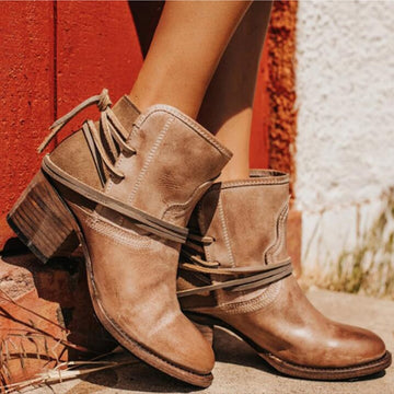 Ankle Boots Plus Size Women Retro High Heels Block Heel Shoes For Female Flock Buckle Strap Short boots woman shoes