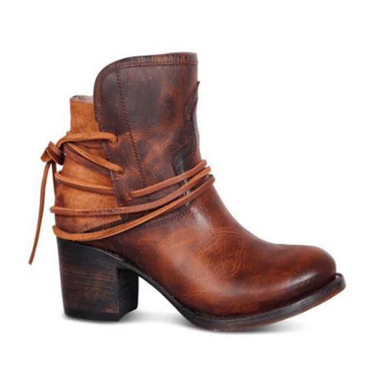 Ankle Boots Plus Size Women Retro High Heels Block Heel Shoes For Female Flock Buckle Strap Short boots woman shoes
