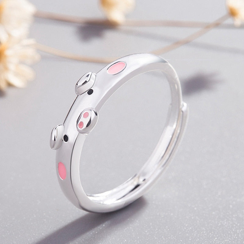 1Pcs Creative Cute Pink Red Pig Rings Popular Lucky Piggy Animal  Couple Opening Ring Women Man Jewelry Lover's Gifts Adjustable