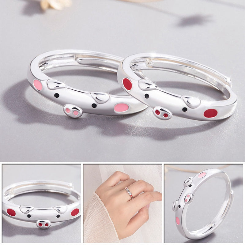 1Pcs Creative Cute Pink Red Pig Rings Popular Lucky Piggy Animal  Couple Opening Ring Women Man Jewelry Lover's Gifts Adjustable