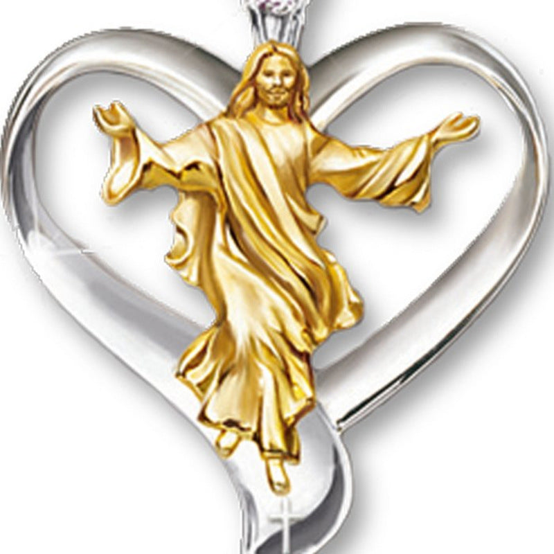 Heart Jesus Necklaces Gold and Silver Two-tone Clear Round Zirconia Alloy Pendant Necklace Woman Wedding Enagement Jewelry Gifts
