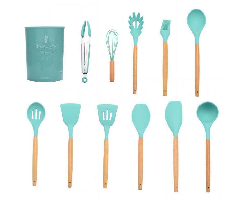 12pcs Cooking Tools Set Premium Silicone Kitchen Cooking Utensils Set With Storage Box Turner Tongs Spatula Spoon Turner