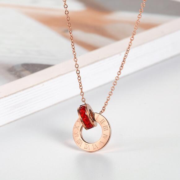 Couple Jewelry Austrian Crystal Love Necklace Luxury Brand Roman Numerical Necklace For Women Two Circle Pendant Clavicle