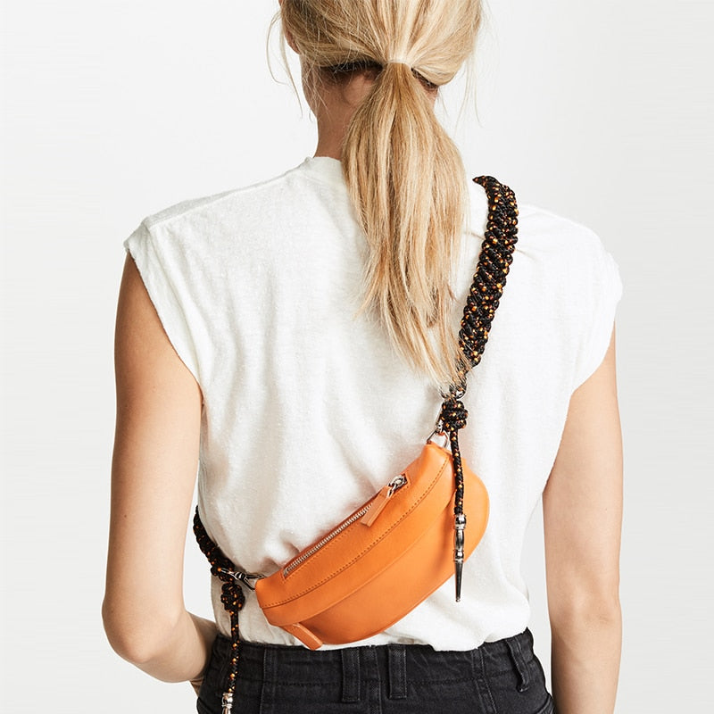 Women Chest Bags Fashion Weaving Belt Messenger Bag Casual PU Leather Sling Bag Female Zipper Phone Wallet Waist Packs