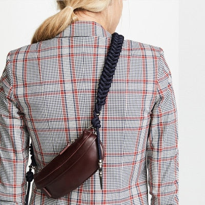 Women Chest Bags Fashion Weaving Belt Messenger Bag Casual PU Leather Sling Bag Female Zipper Phone Wallet Waist Packs