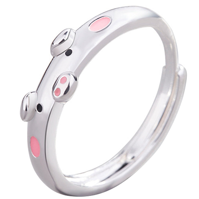 1Pcs Creative Cute Pink Red Pig Rings Popular Lucky Piggy Animal  Couple Opening Ring Women Man Jewelry Lover's Gifts Adjustable