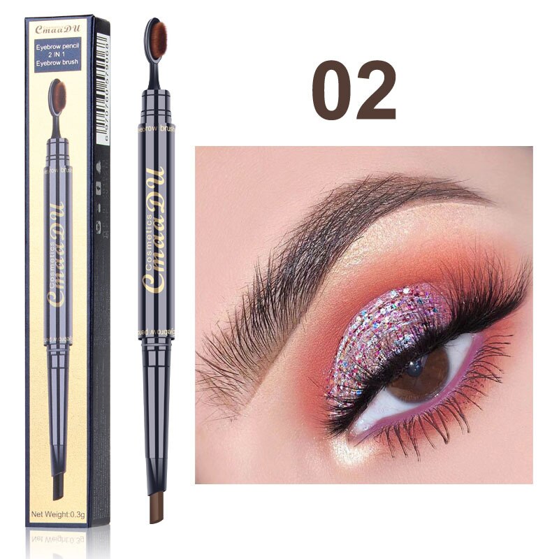 Double Eyebrow Pen with Brush Toothbrush Head Eyebrow Pencil Multifunctional Waterproof Long Lasting Makeup