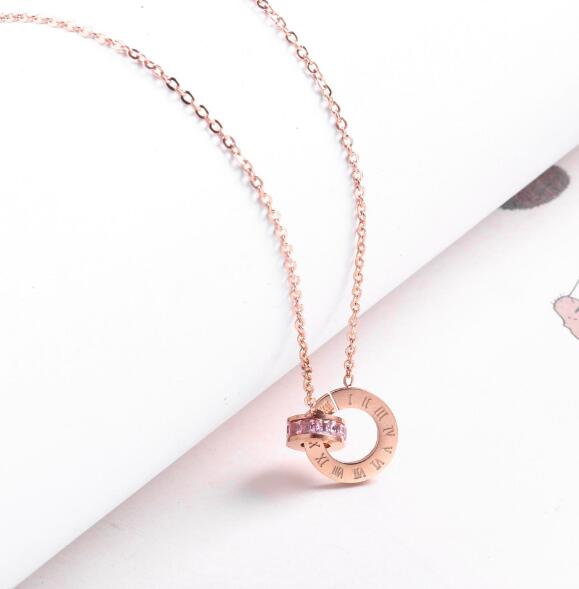 Couple Jewelry Austrian Crystal Love Necklace Luxury Brand Roman Numerical Necklace For Women Two Circle Pendant Clavicle